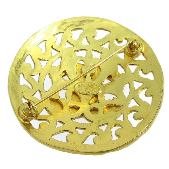 AUTH CHANEL CC Medallion Motif Brooch Pin Corsage Gold-Tone 95A - Picture 4 of 4